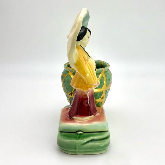 Kintsugi Planter Shawnee USA Asian Girl Gold Crack Personal Growth Gift Vtg MCM - Picture 6 of 9